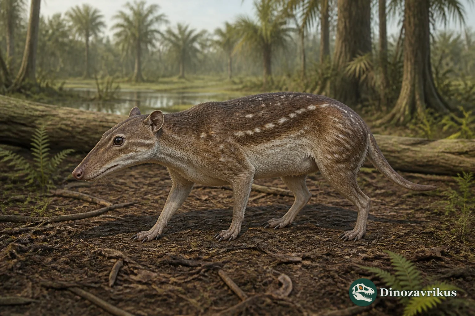 Miacis parvivorus reconstructed moving through an Eocene woodland