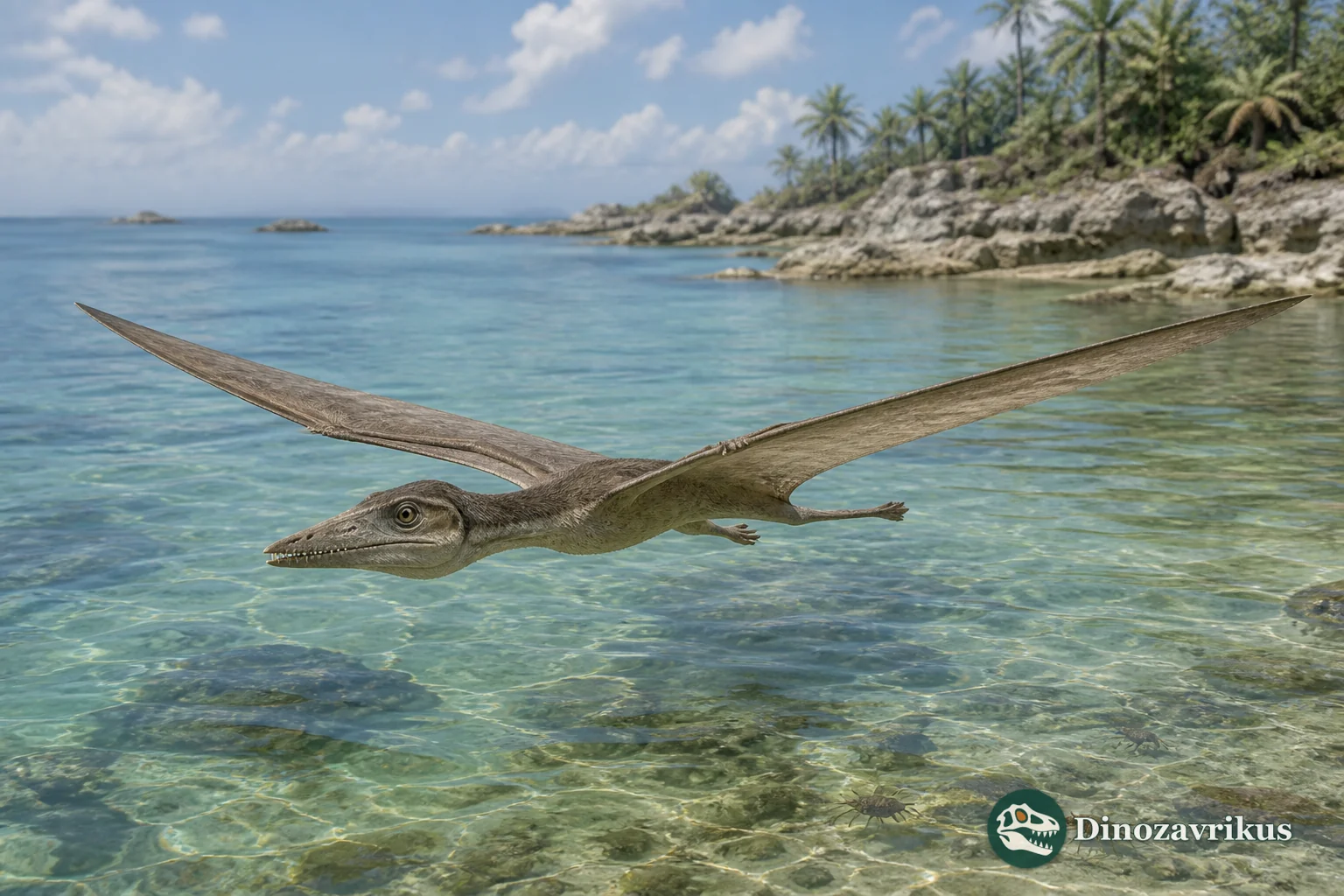 Mimodactylus flying above the Late Cretaceous sea near Lebanon