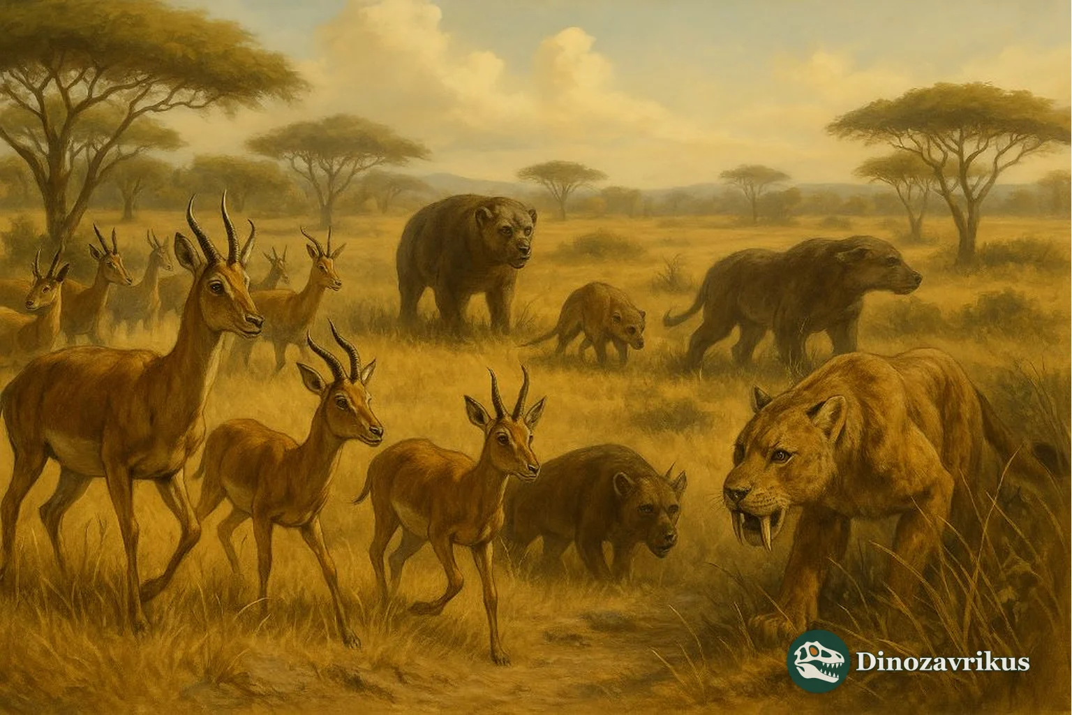 Antelope-like herbivores, three-toed horses and predators in a Miocene open woodland