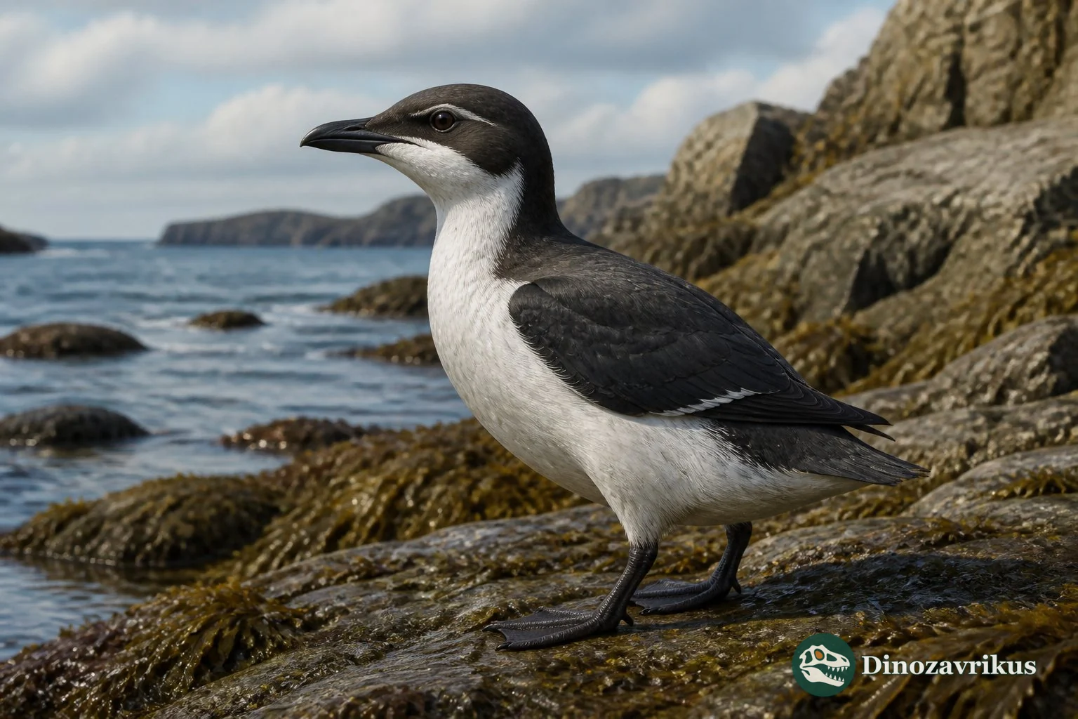 Miocepphus reconstructed flying over a Miocene North Atlantic coast
