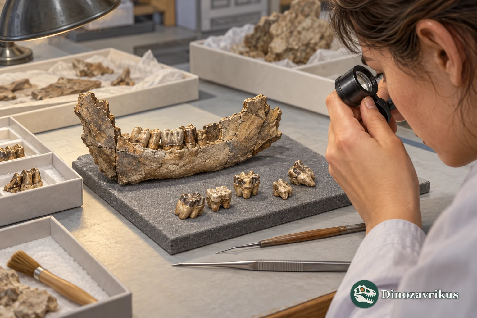 Illustrative museum study of a fragmentary jaw and isolated molars