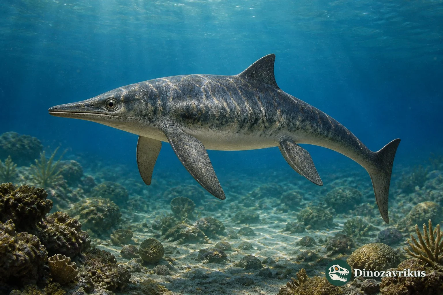 Mixosaurus swimming through a Middle Triassic sea