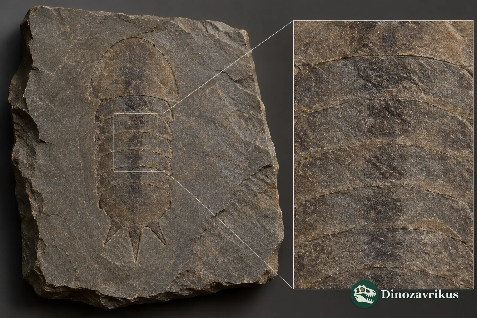 Interpretive view of a Mollisonia compression fossil and faint central trace