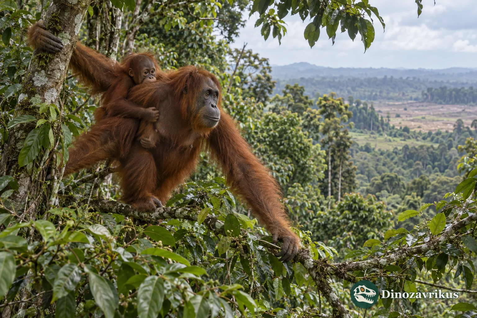 Orangutan in a tropical forest, illustrative wildlife image