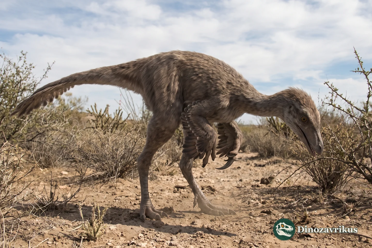 Feathered reconstruction of Mononykus in the Nemegt floodplain