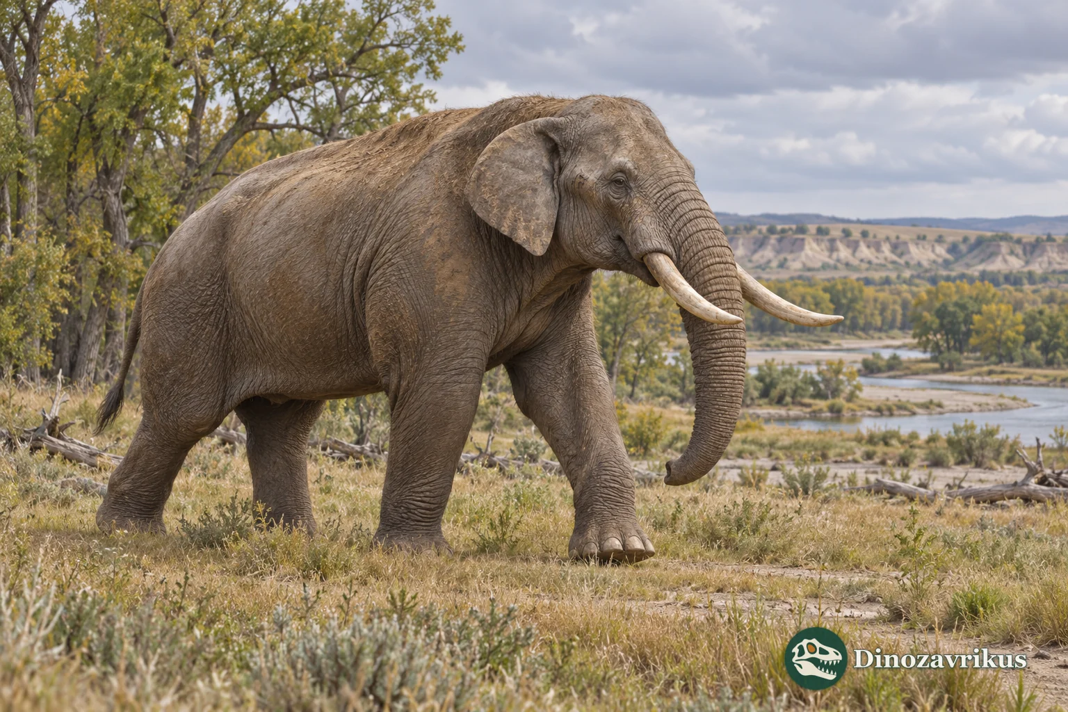 Conceptual reconstruction of a North American gomphothere in an open landscape