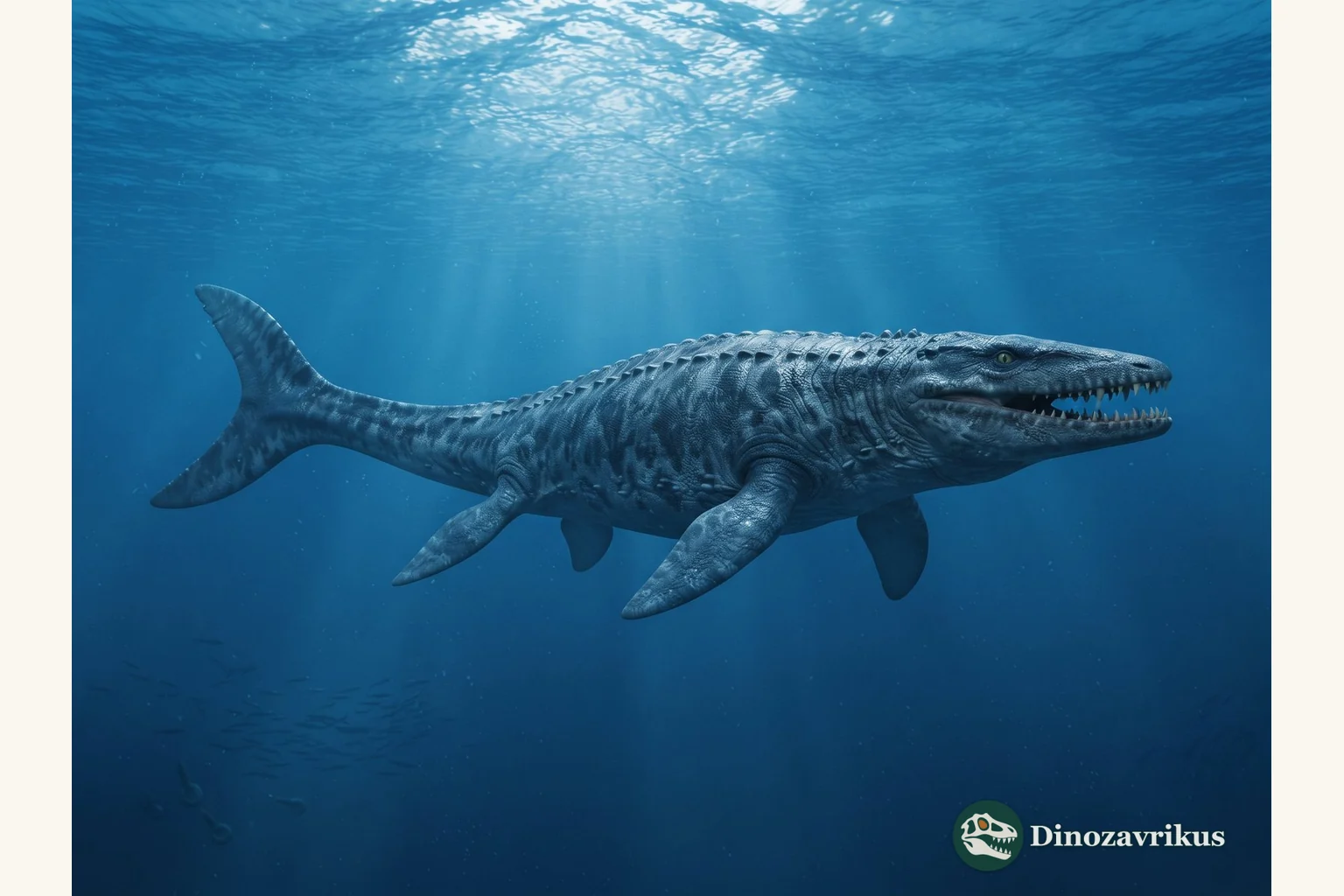 Mosasaurus swimming in a shallow Late Cretaceous sea, an artistic reconstruction of the marine reptile