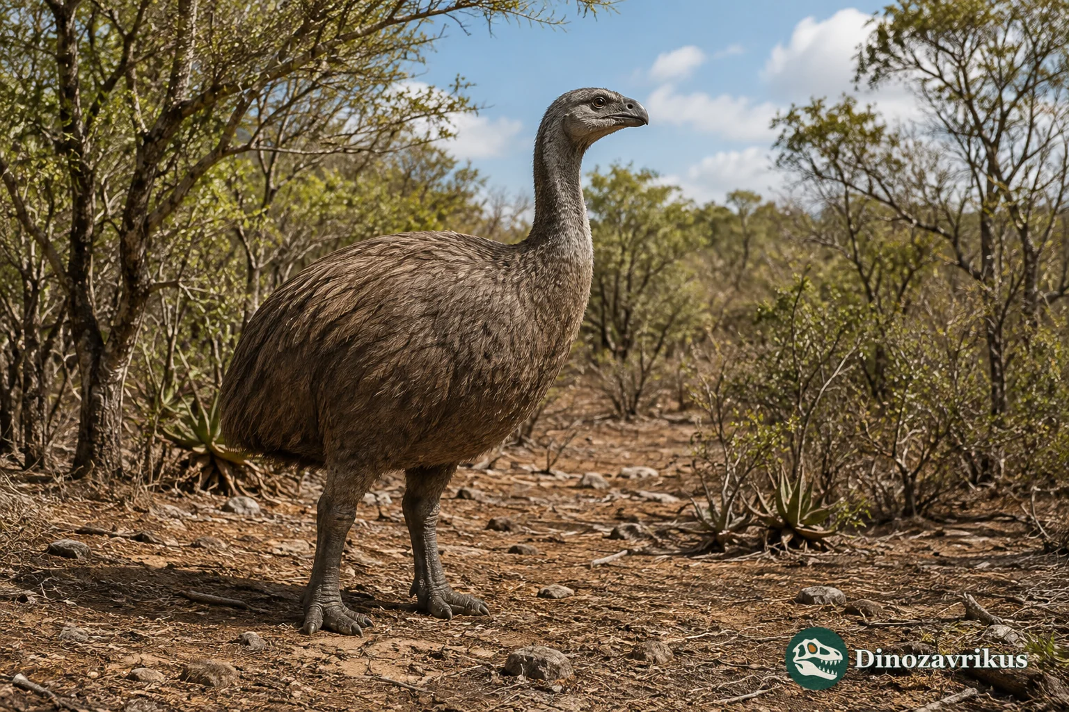 Mullerornis reconstructed in dry southern Malagasy scrub