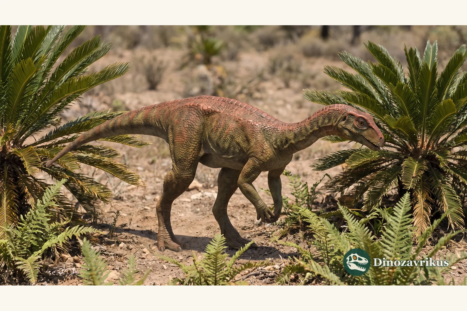 Artistic reconstruction of adult Mussaurus and a hatchling in Early Jurassic Patagonia