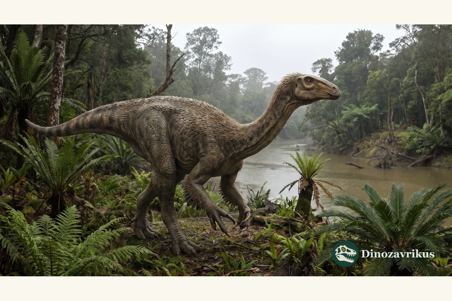 Illustrative reconstruction of Nanshiungosaurus in a Late Cretaceous landscape of southern China