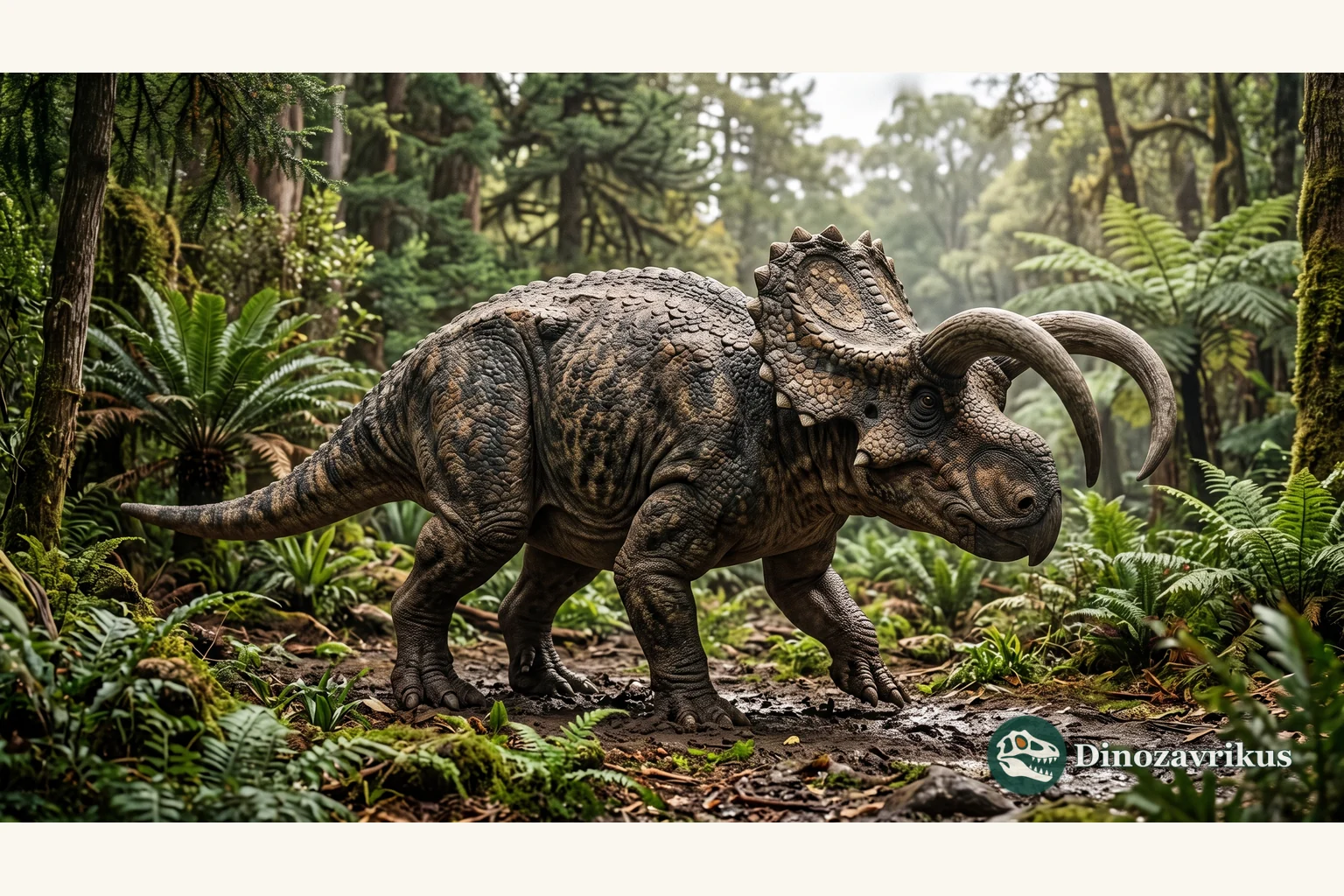 Reconstruction of Nasutoceratops showing its large nasal region, long brow horns and scalloped frill