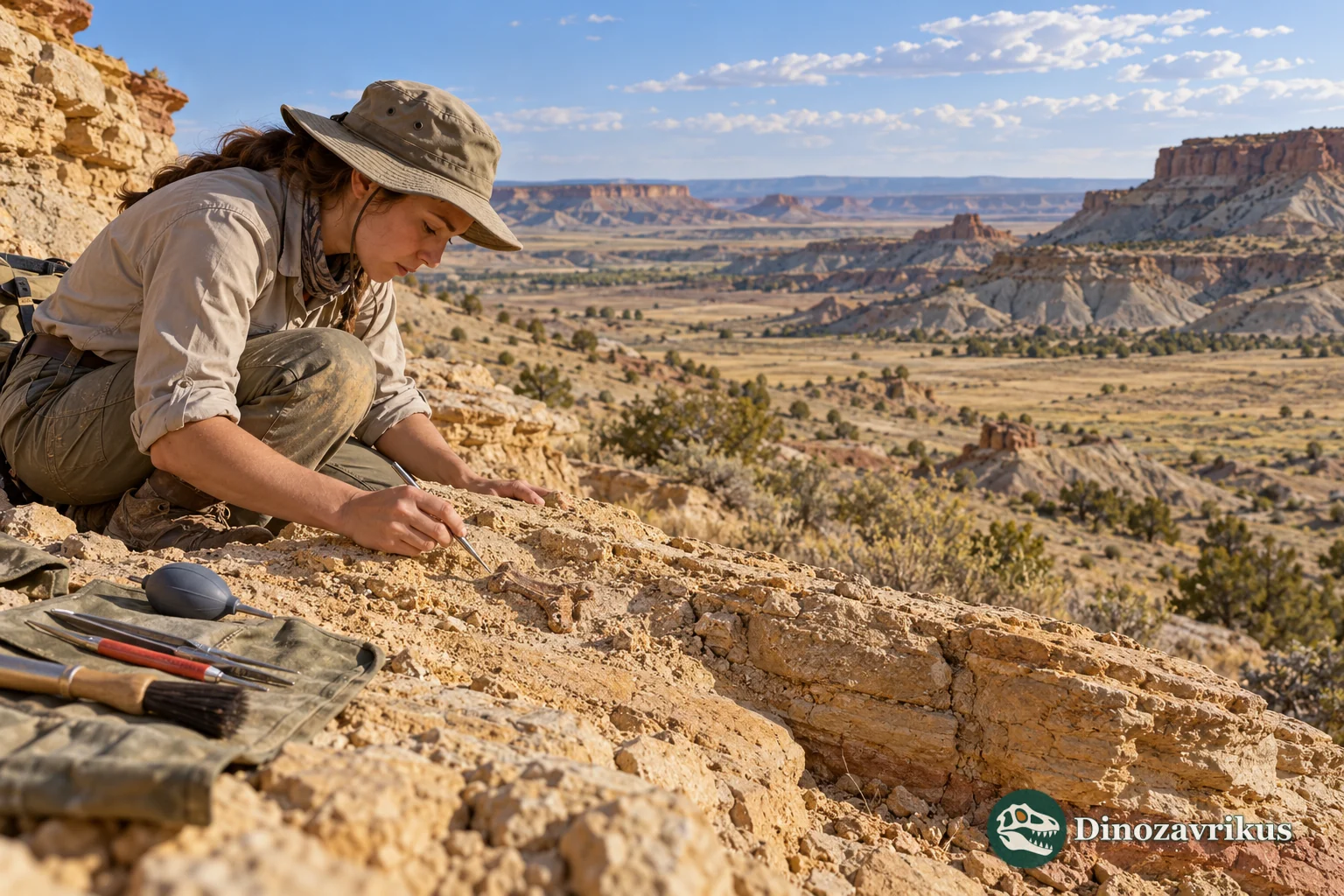 Illustrative field documentation of a fossil in Late Cretaceous New Mexico deposits