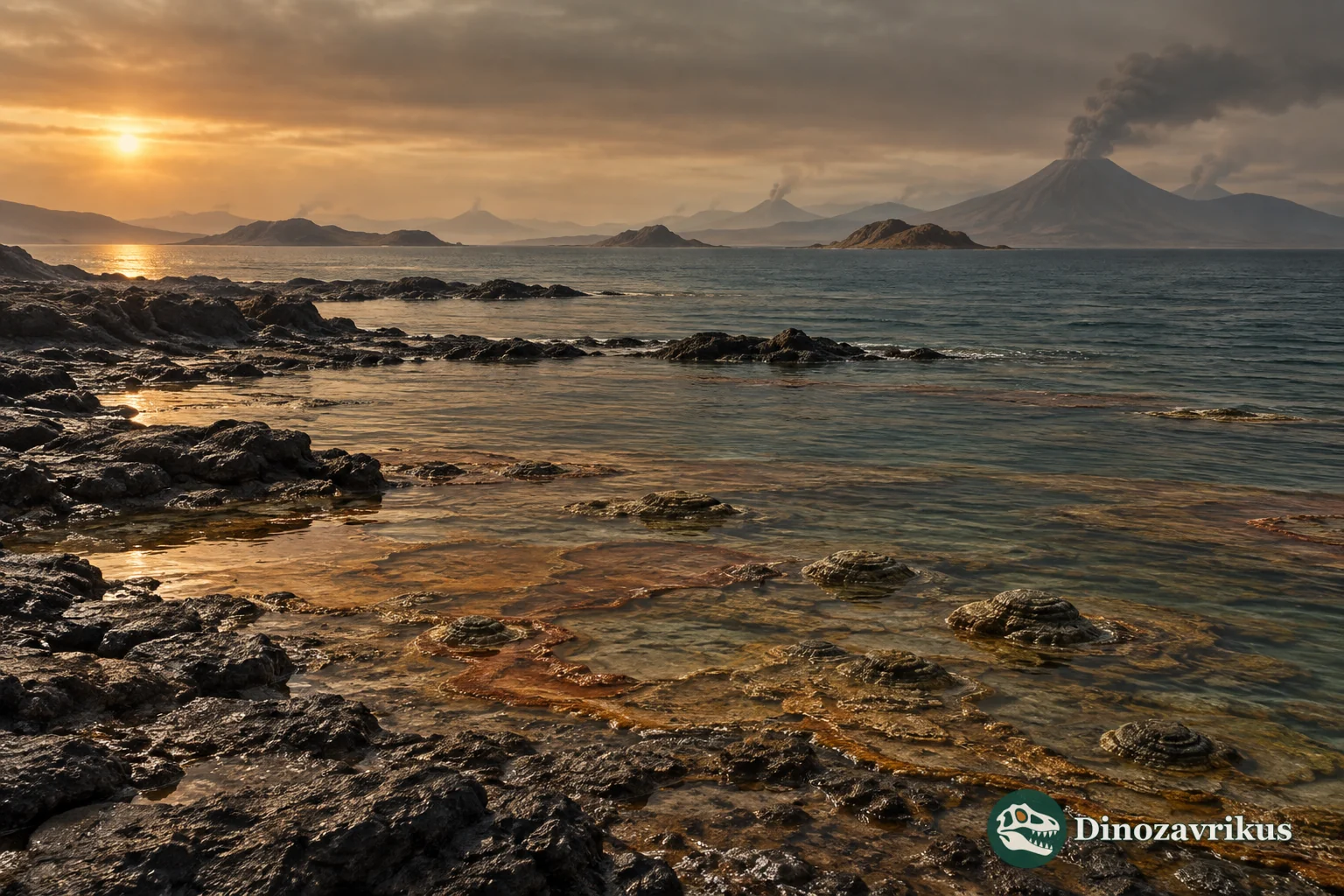 Barren volcanic coast and microbial shallows during the Neoarchean Era