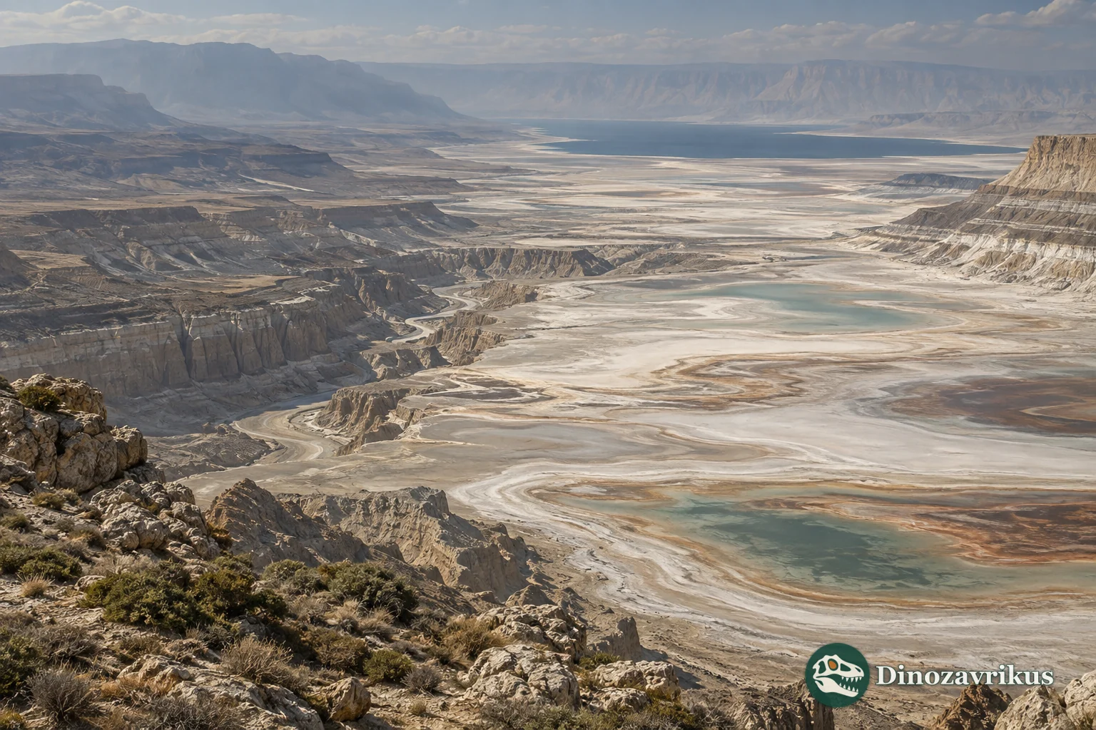 Partly desiccated Mediterranean basin with evaporites and residual saline lakes