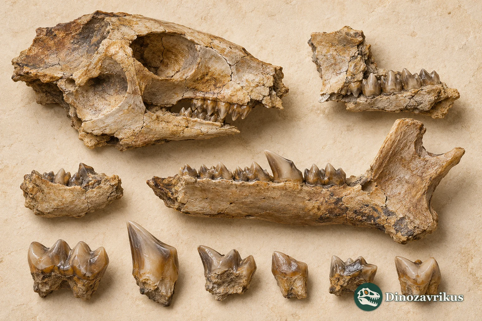 Schematic plate of multituberculate jaw and tooth fossil evidence