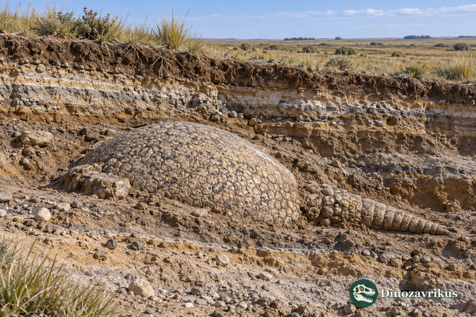 Interpretive glyptodont carapace in Pampas sediments