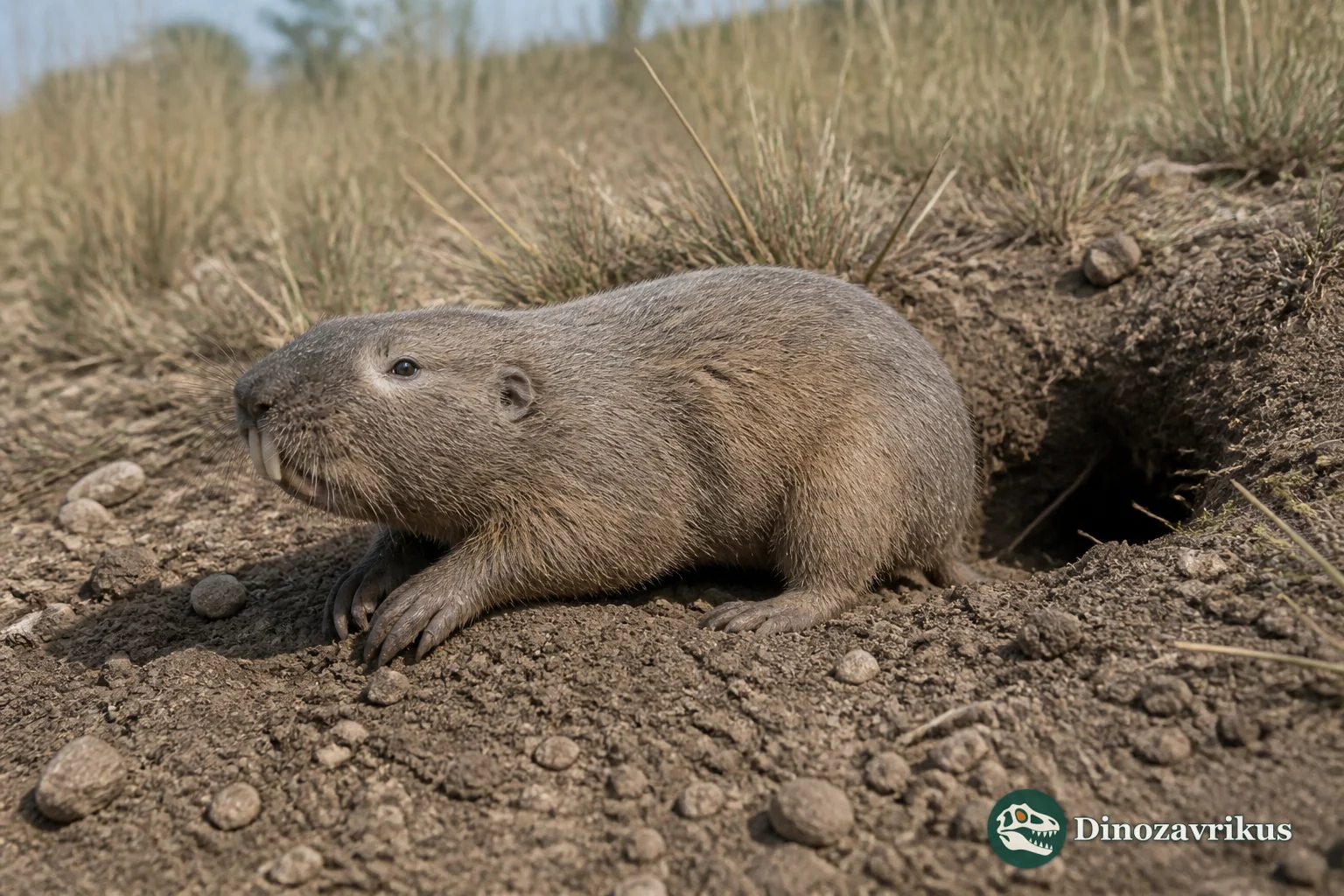 A pocket gopher identified historically as Nerterogeomys near its burrow in Pleistocene Arizona