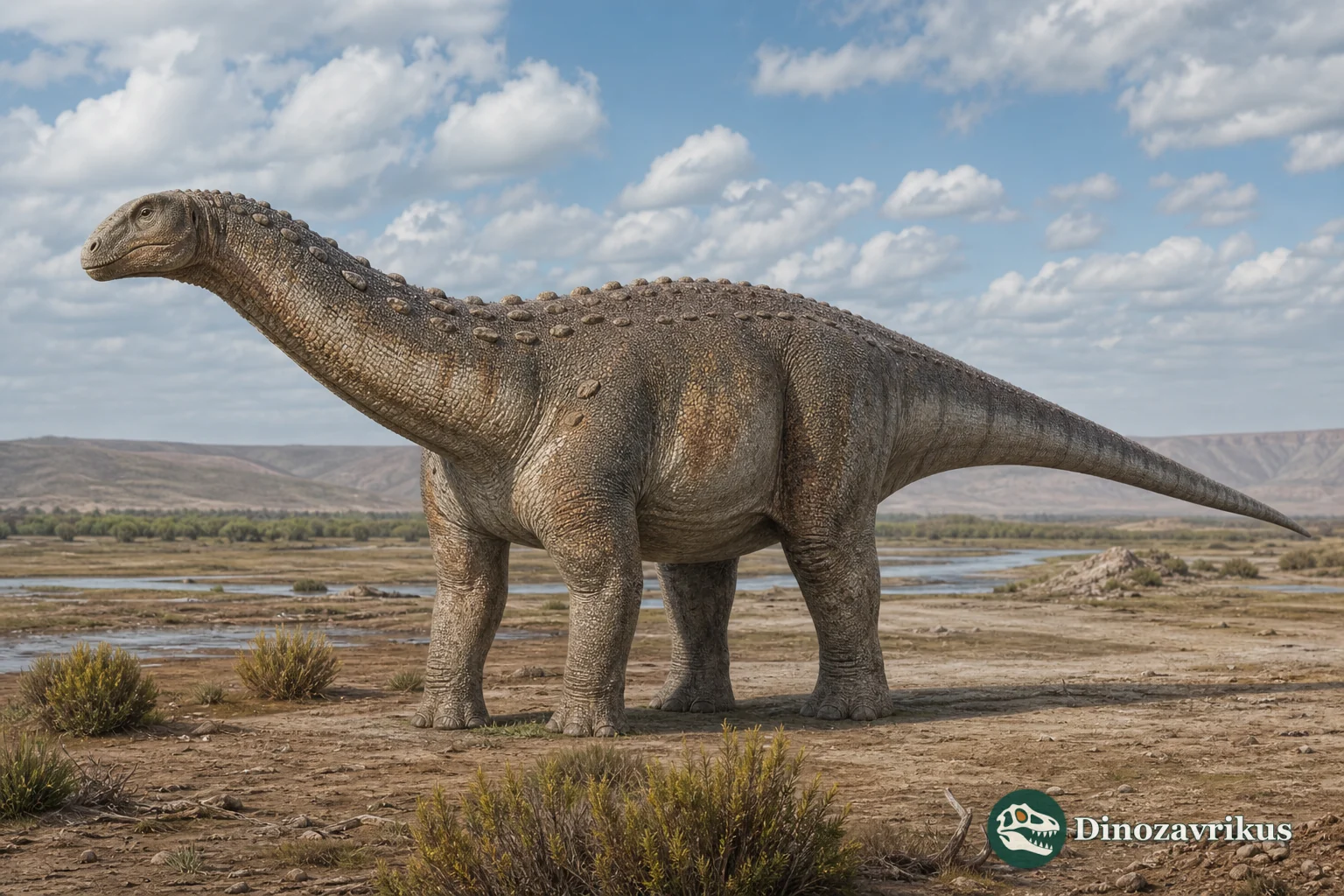 Reconstruction of Neuquensaurus in a Late Cretaceous Patagonian landscape