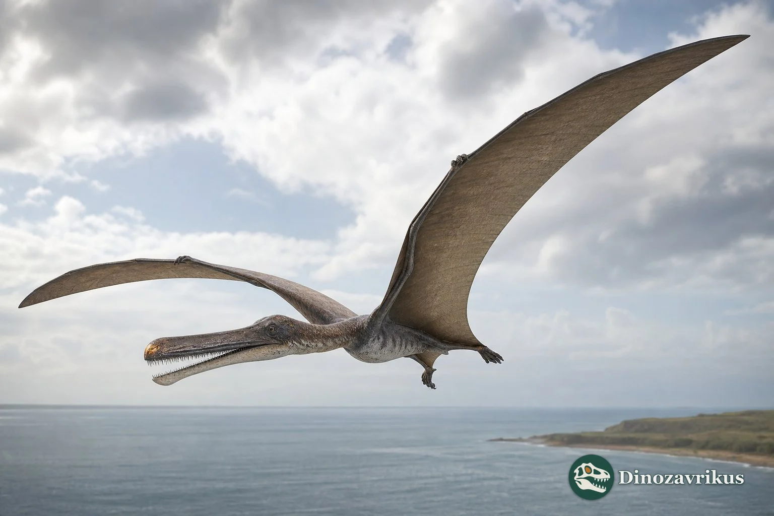 Nicorhynchus reconstructed over a Cretaceous coast