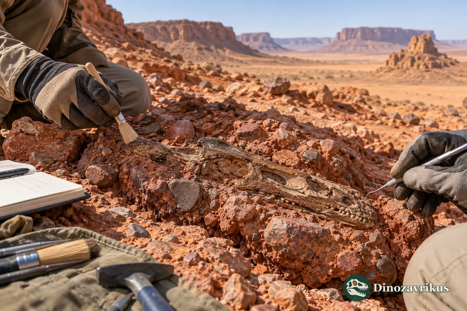 Illustrative fieldwork in a fossil-bearing Permian outcrop in Niger