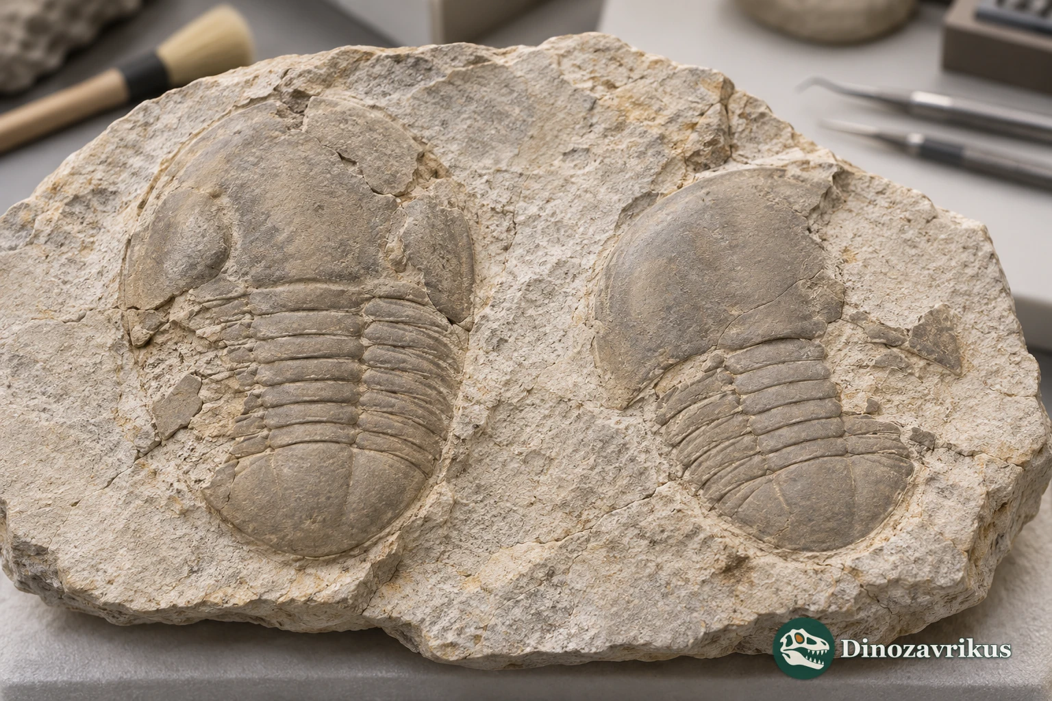 Illustrative reconstruction of two trilobite impressions on a fossil slab