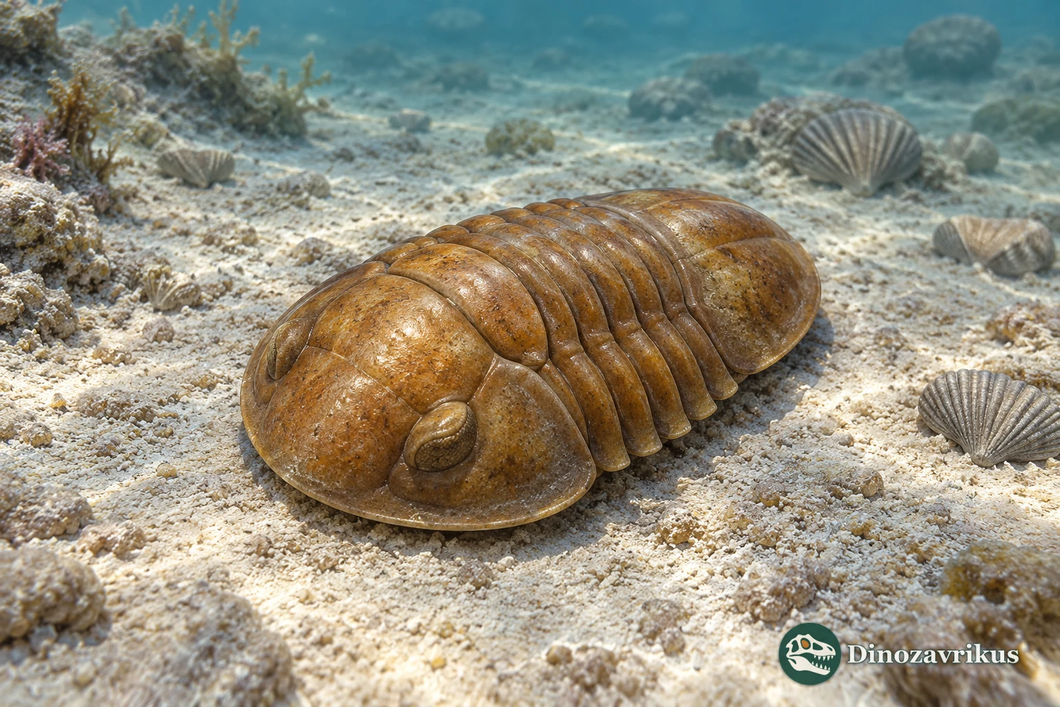 Artistic reconstruction of a Nileus trilobite on an Ordovician seafloor