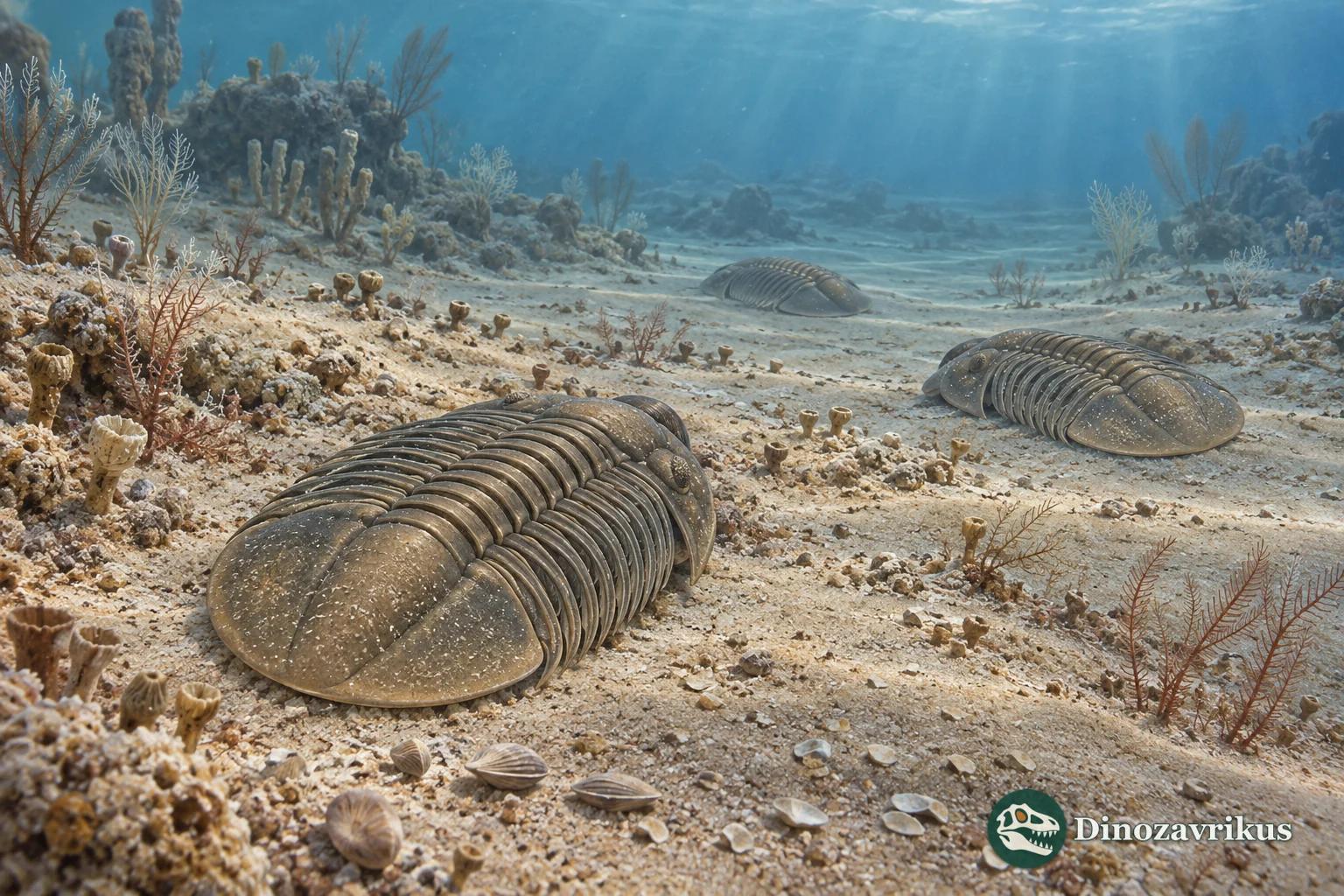 Artistic reconstruction of trilobites on a shallow Ordovician shelf