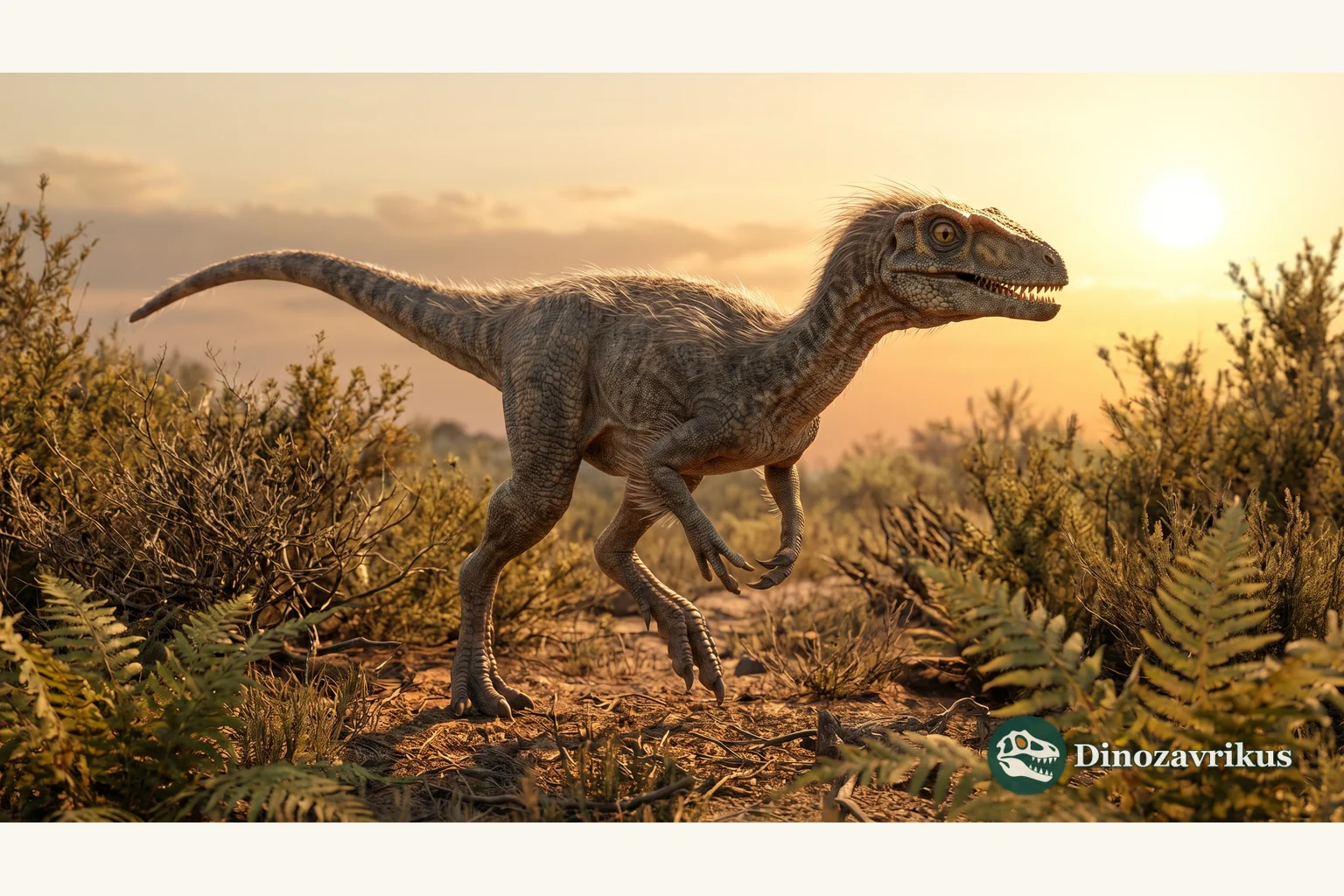 Noasaurus reconstructed near a Late Cretaceous watercourse in Argentina