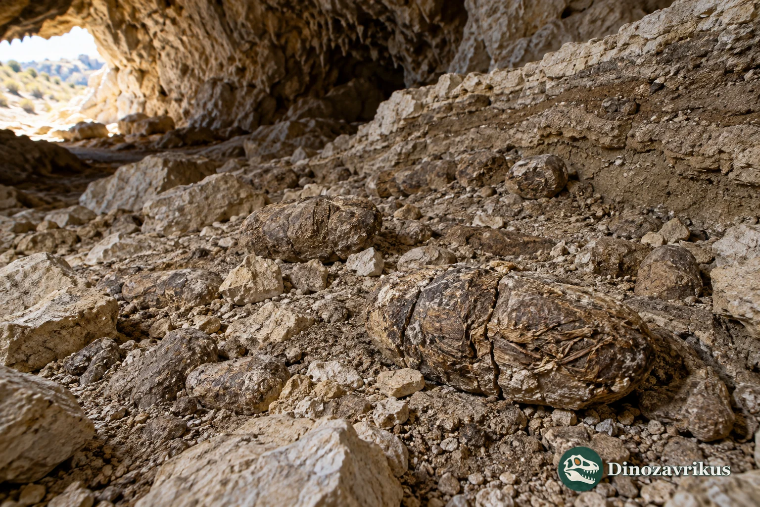 Illustrative dry cave layer with fossil dung