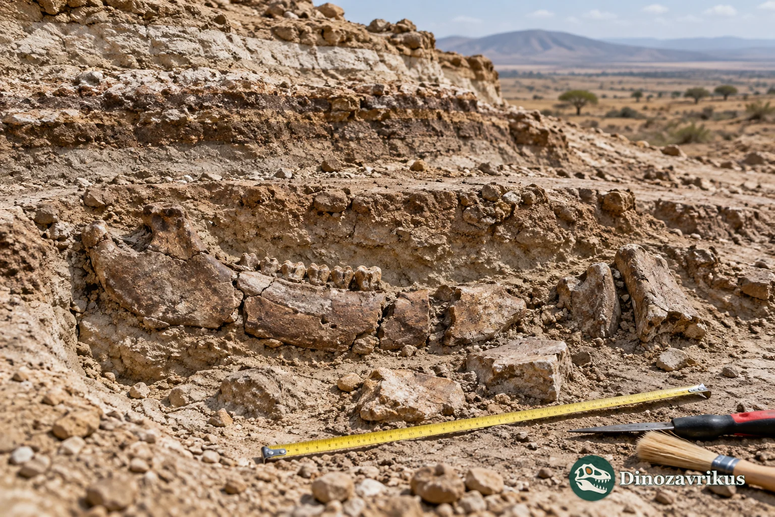 Illustrative jaw fragment in stratified African sediment