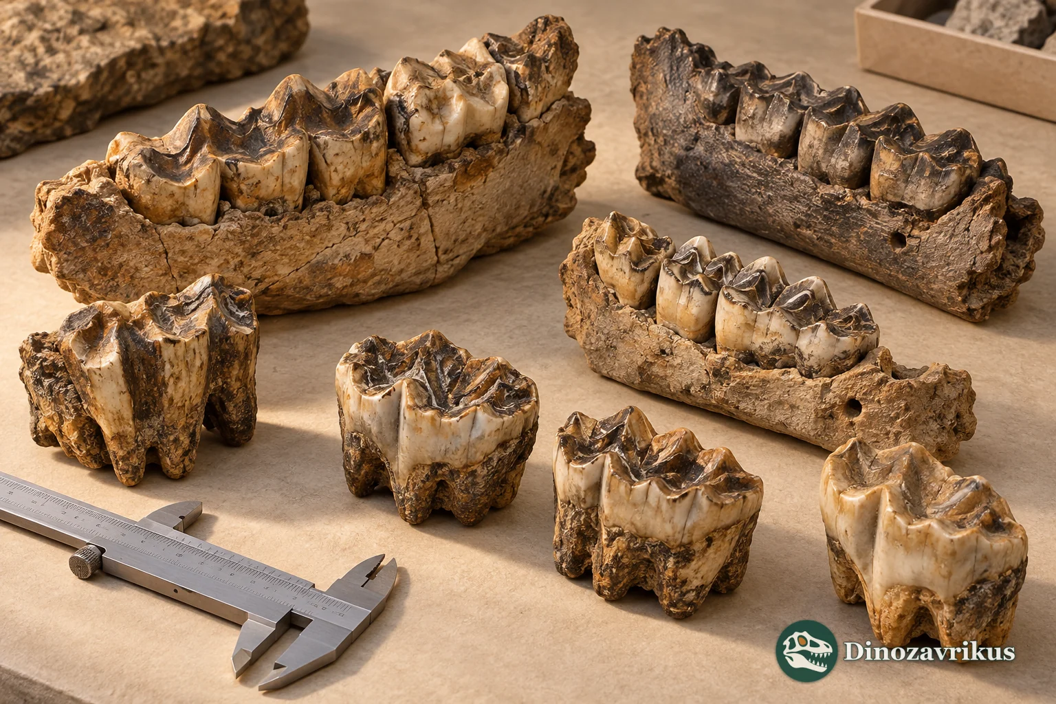 Illustrative large fossil suid molars arranged for comparison