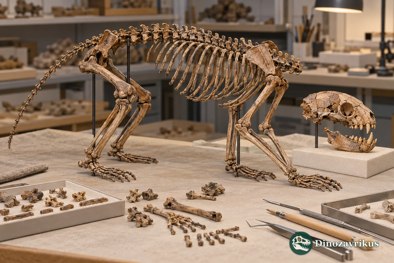 Conceptual museum arrangement of bones from a nearly complete small notoungulate skeleton