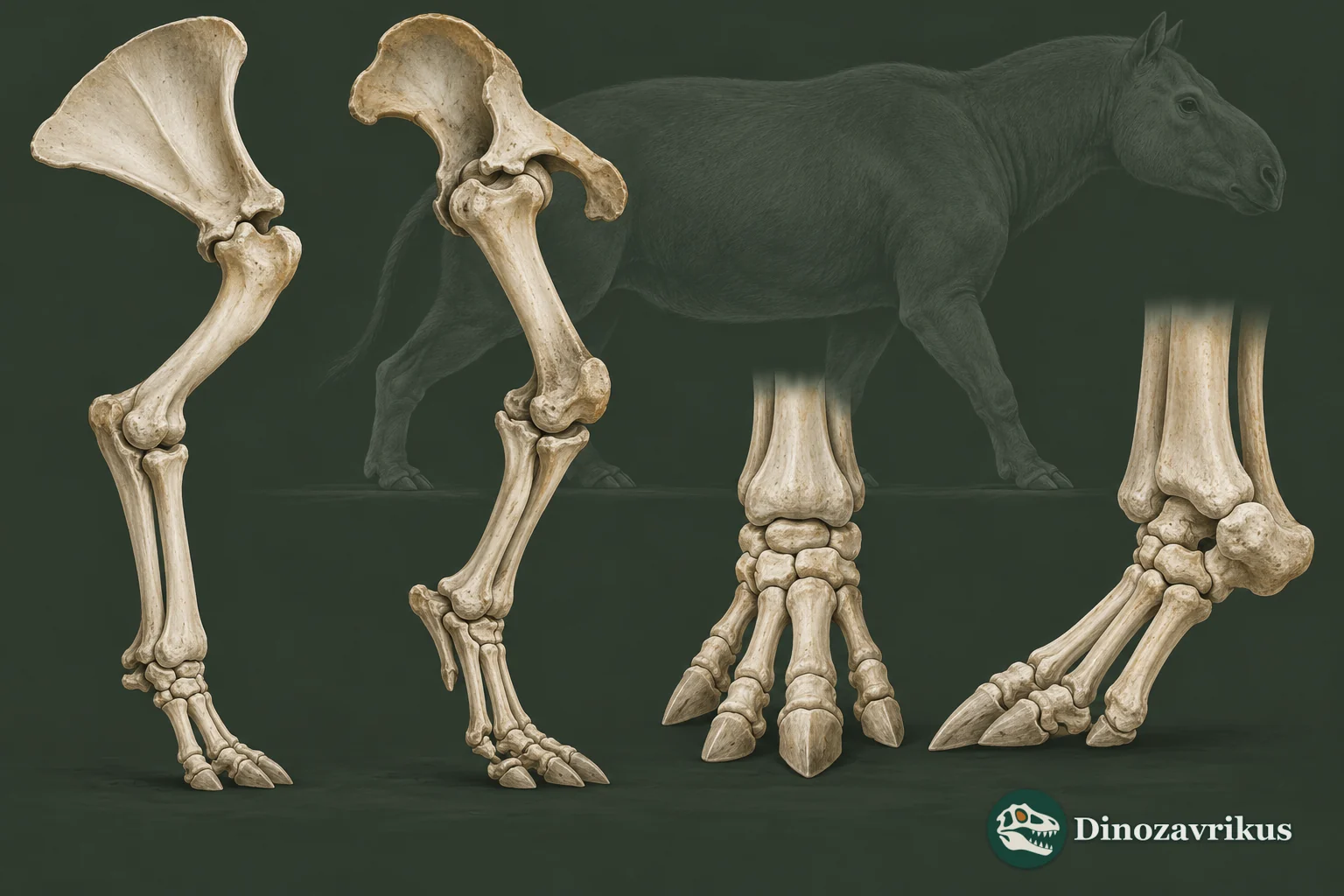 Interpretive anatomical illustration of generalized limb and foot bones of an Eocene notoungulate
