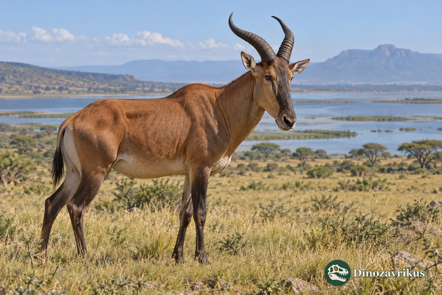 Artistic reconstruction of Numidocapra on an open Early Pleistocene African landscape