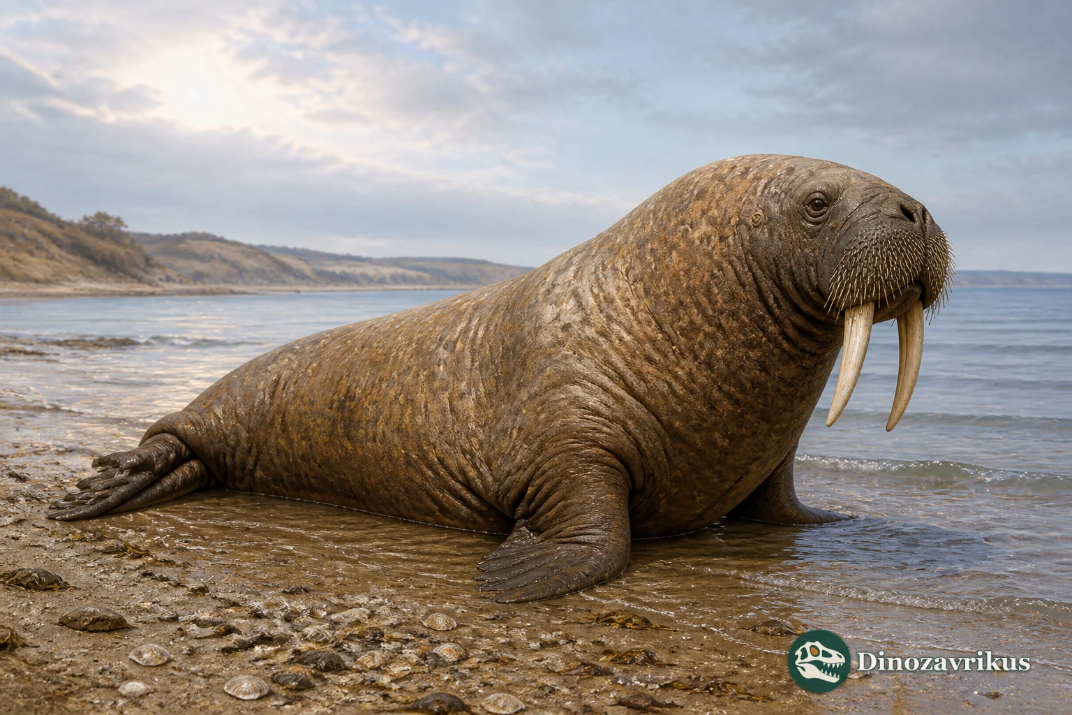 Ontocetus walrus resting at a Pliocene North Atlantic shore