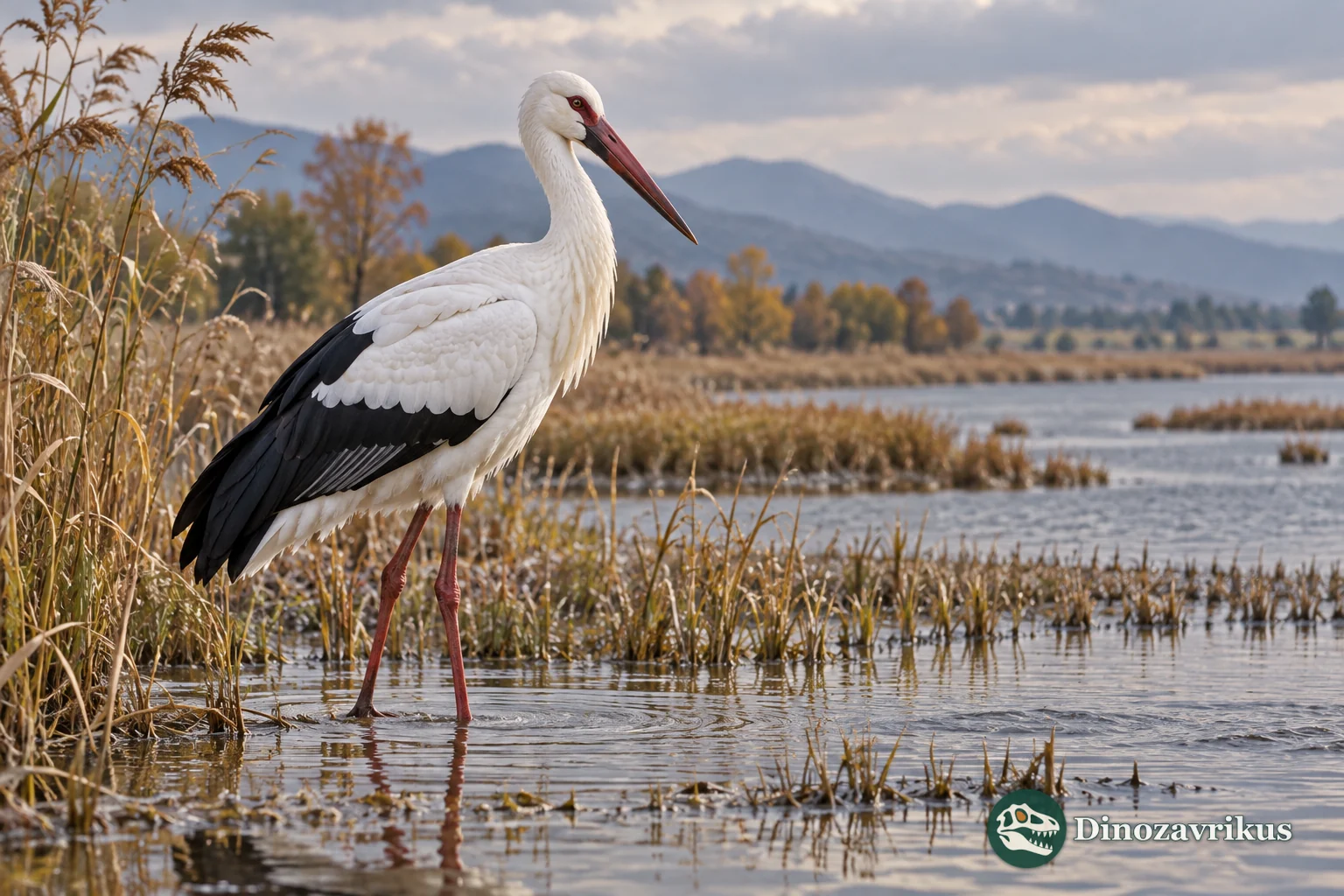 An Oriental stork standing in a shallow East Asian wetland