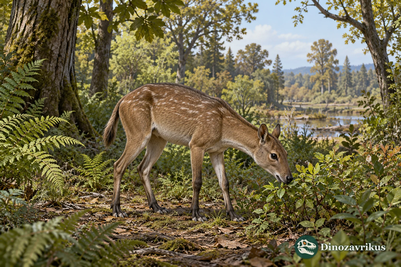 Artistic reconstruction of Orohippus in a wooded middle Eocene Wyoming landscape