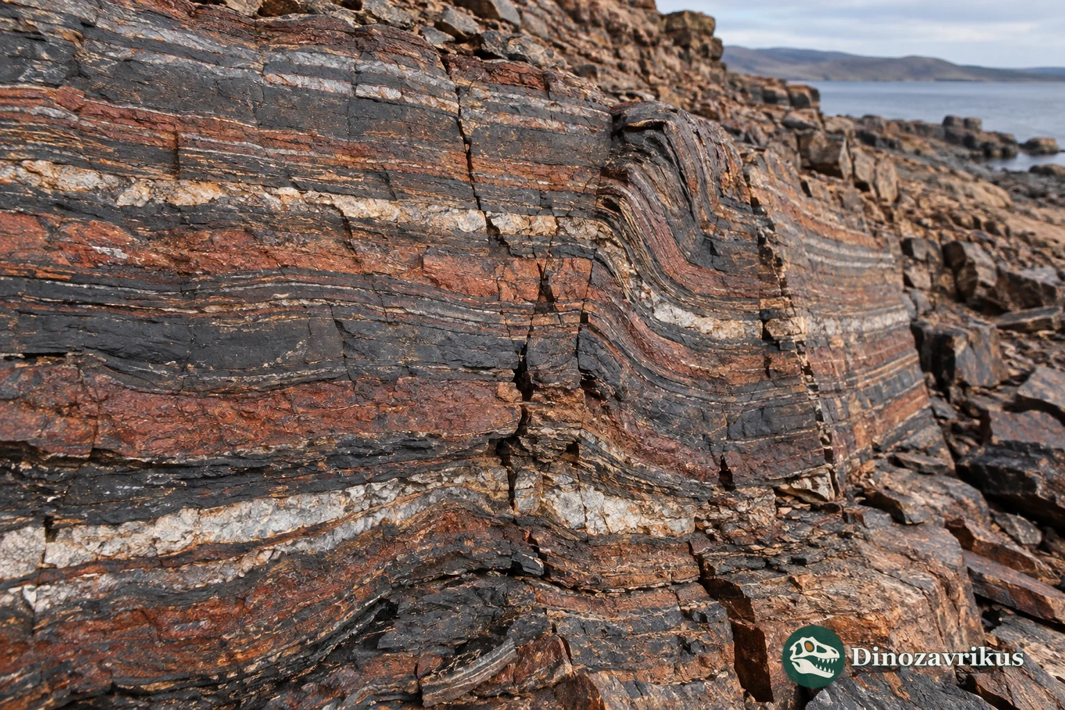 A folded outcrop of banded iron formation