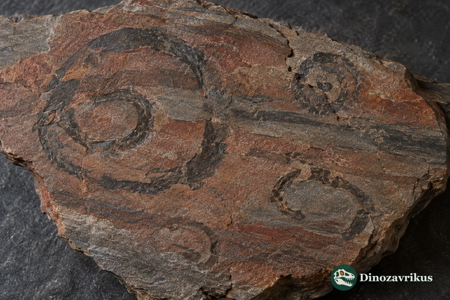 Ribbon-like Grypania remains on a rock surface