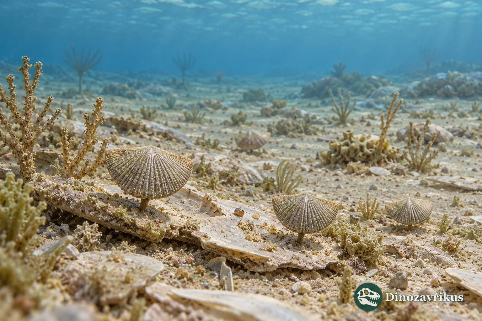 Artistic reconstruction of an Ordovician seabed with Orthambonites brachiopods
