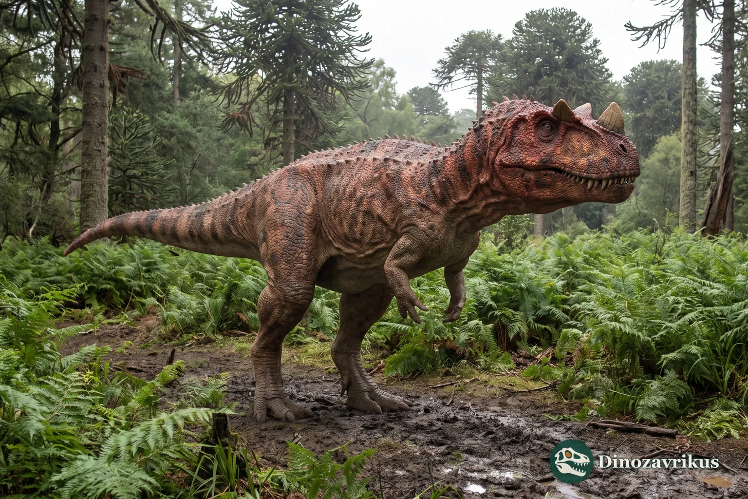 Ceratosaurus walking through a Late Jurassic floodplain