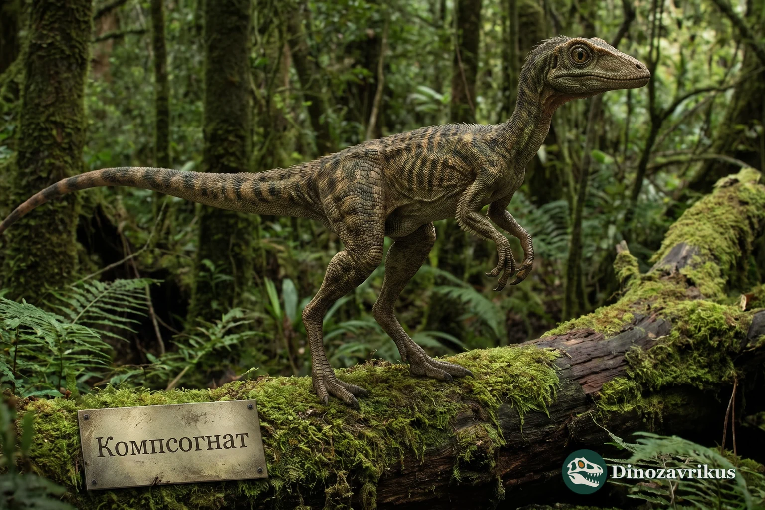 Small Compsognathus running through a Jurassic coastal habitat