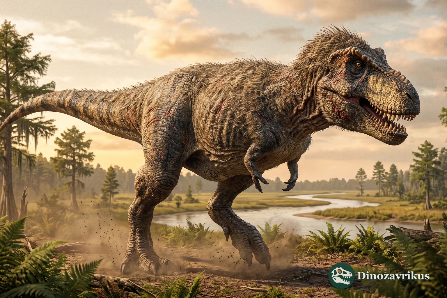 Adult Tyrannosaurus rex moving across open ground
