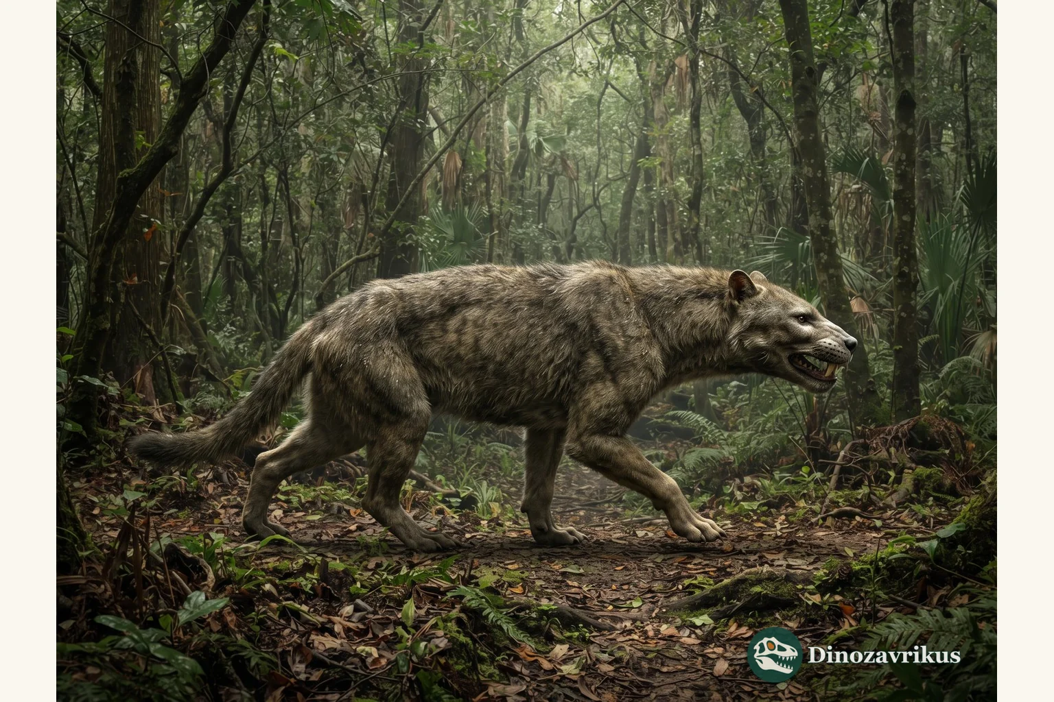 Oxyaena walking through an early Eocene forest understory