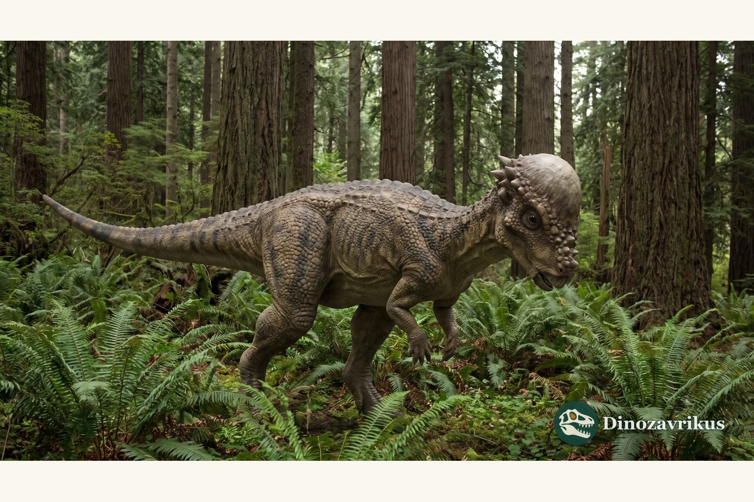 Pachycephalosaurus reconstructed in a Late Cretaceous conifer forest