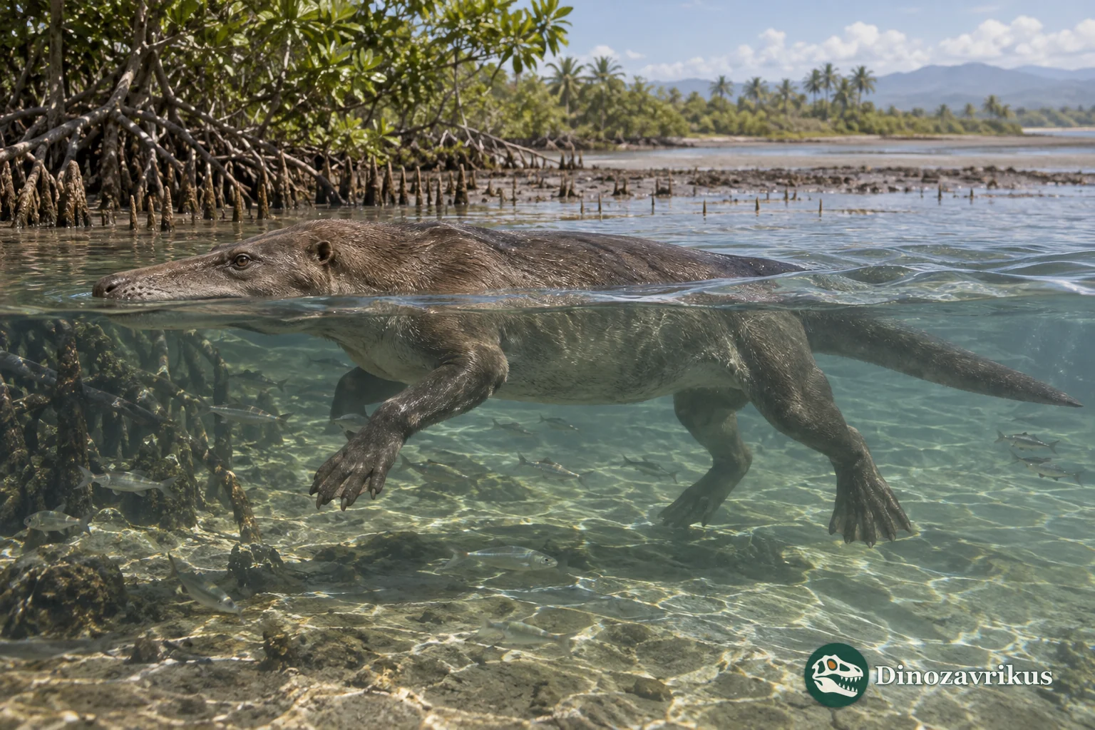 Ambulocetus moving through an Eocene coastal estuary