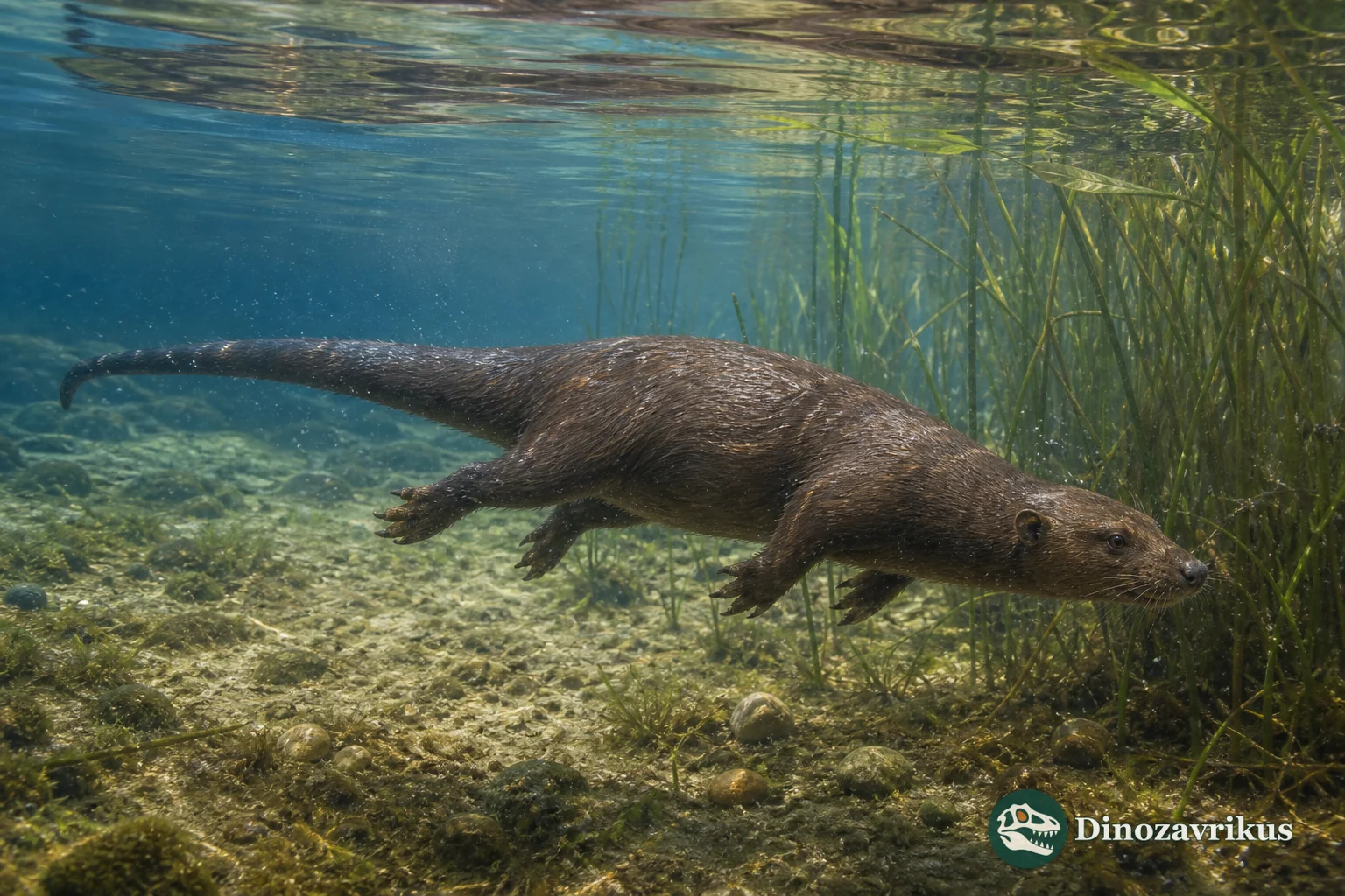 Palaeosinopa swimming below the surface of an early Eocene lake