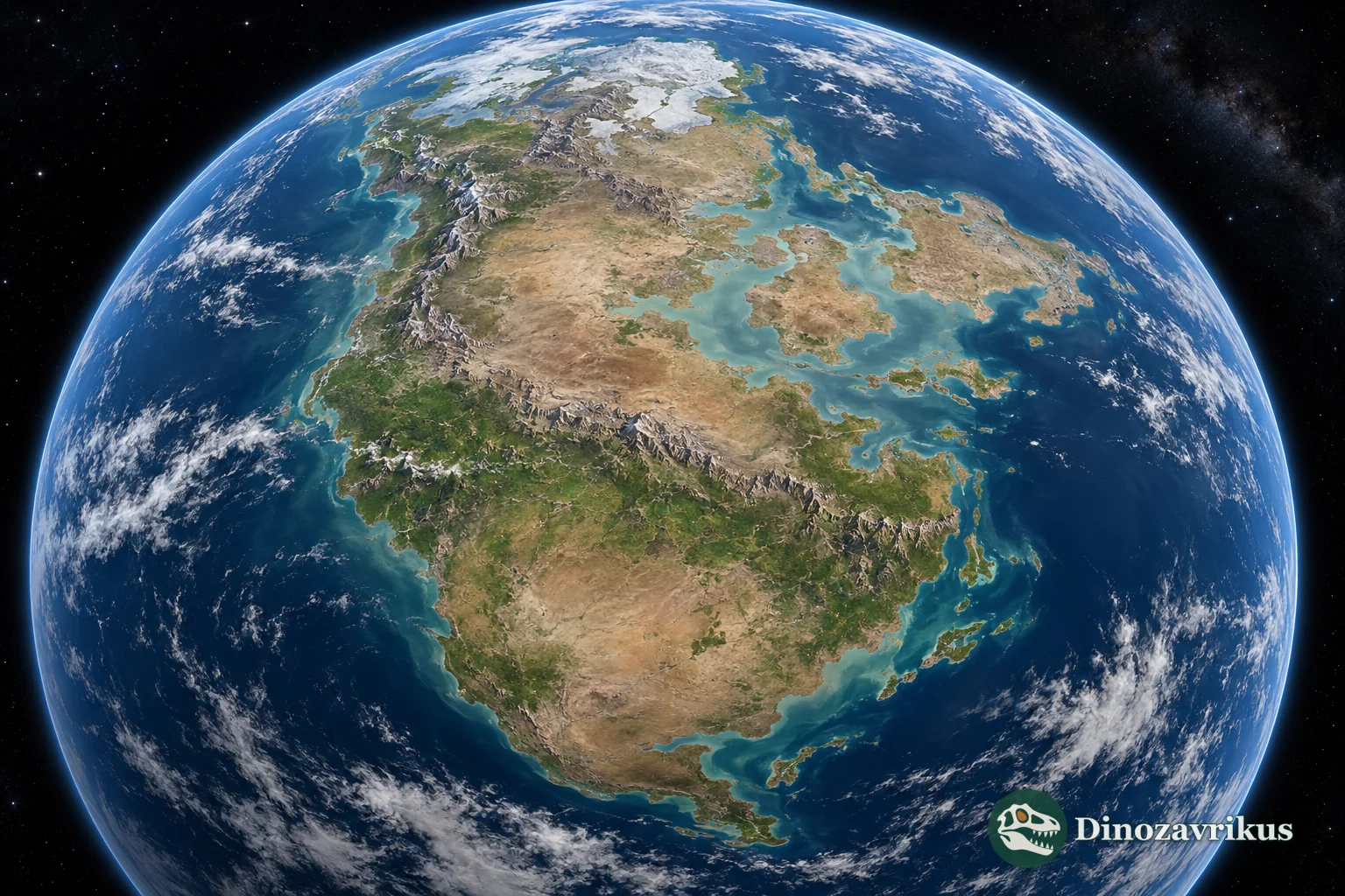 Reconstructed late Palaeozoic Pangaea viewed from above Earth