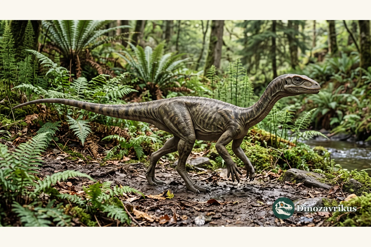 Pantydraco reconstructed beside a Late Triassic limestone fissure in Wales