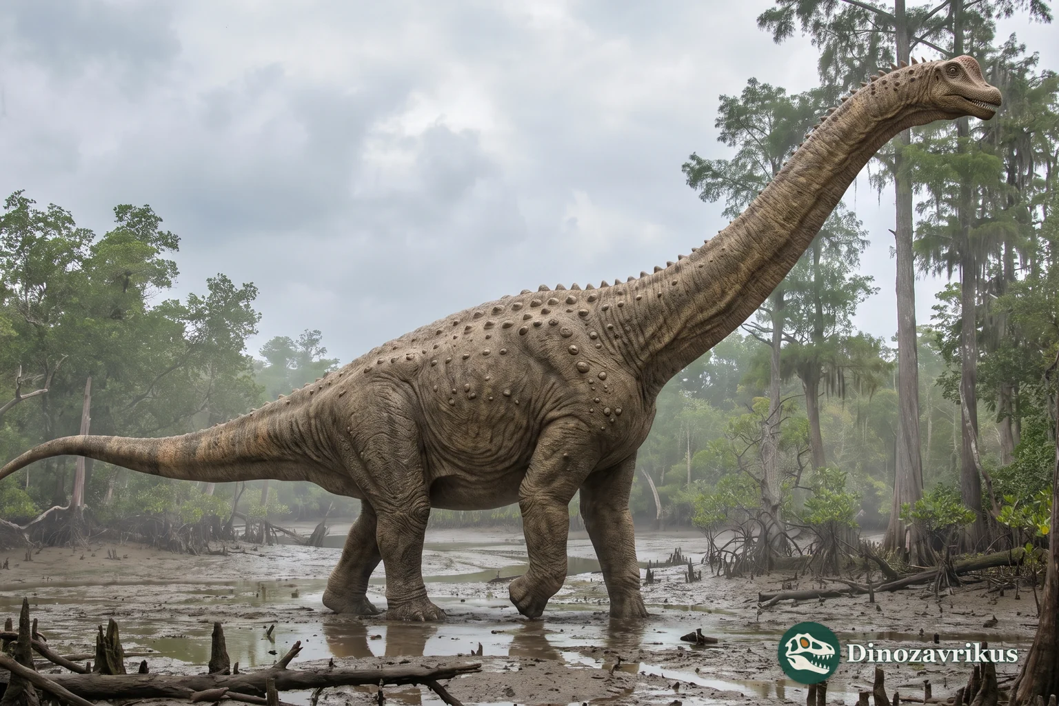Reconstruction of Paralititan in a wet Cretaceous coastal landscape